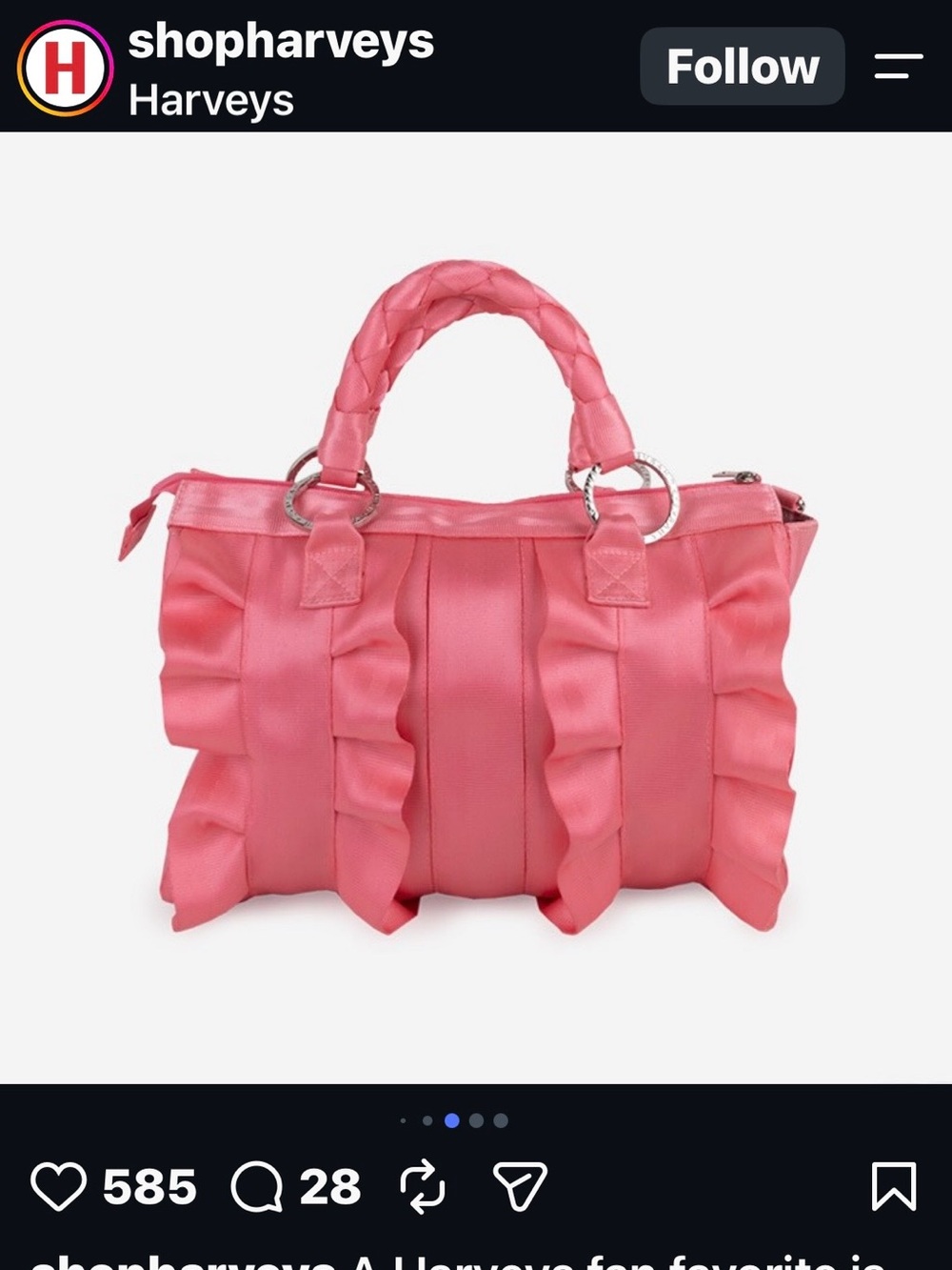 Harveys Cotton Candy Pink Ruffle Lola Satchel Tote